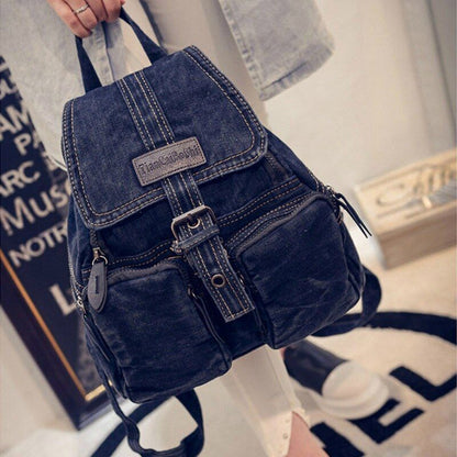 Women Fashion Denim Washed Retro Student School Bag Denim Backpack 30*32*12 CM