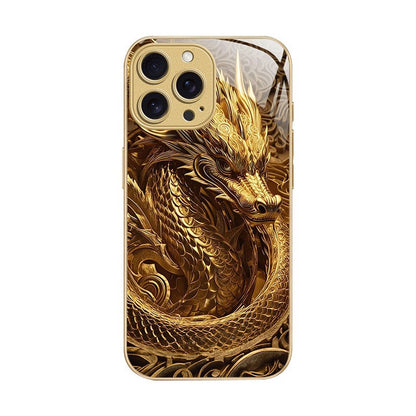 For iPhone 17 Pro Max/16/15 Plus/14 Metal Glass Painted Dragon Shockproof Case