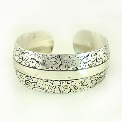 Women Fashion Bracelets Silver Plated Carved Flower Vintage Cuff Tibetan Bangles