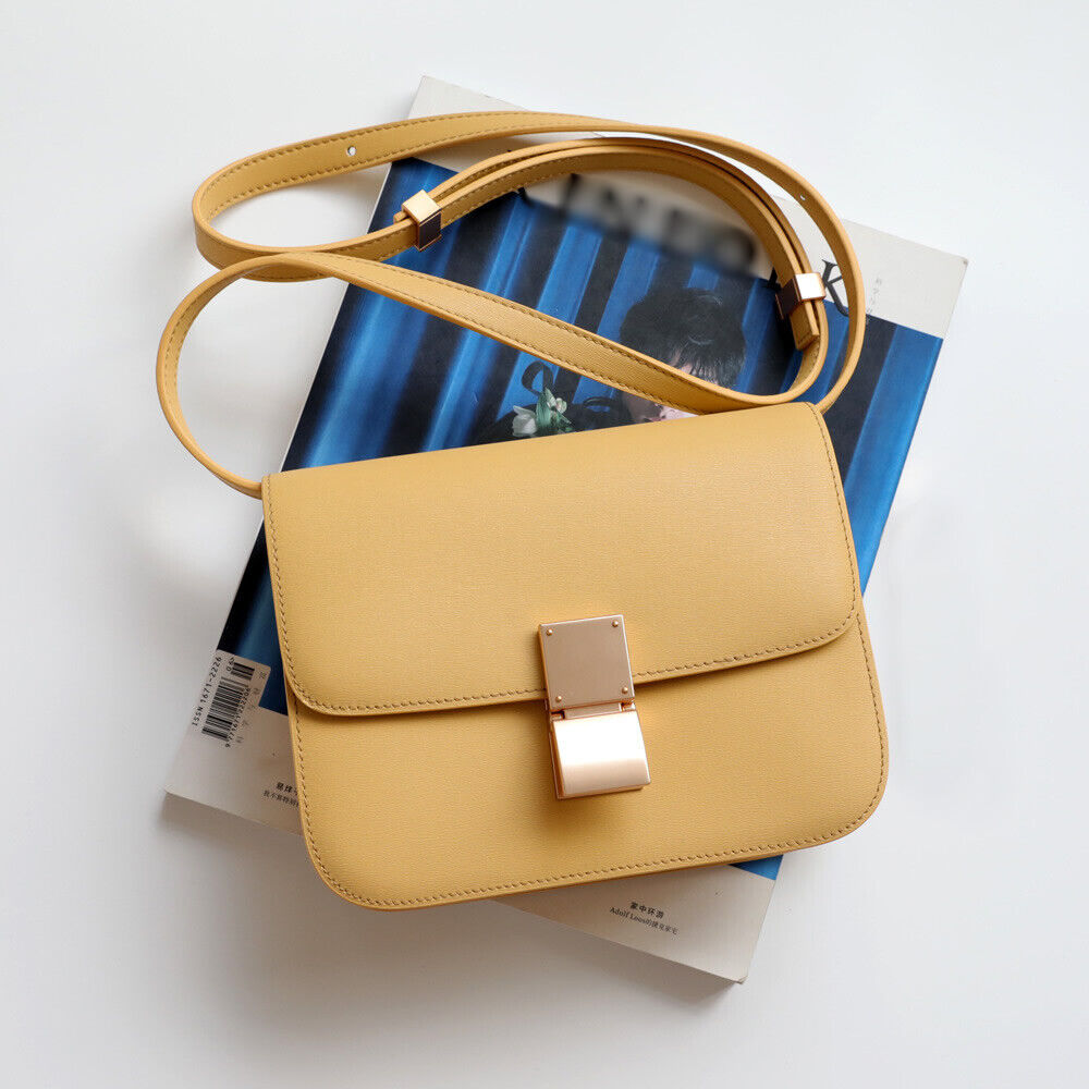 Real Leather Small Flap Box Square Clutch Shoulder Bag Purse Crossbody Trunk