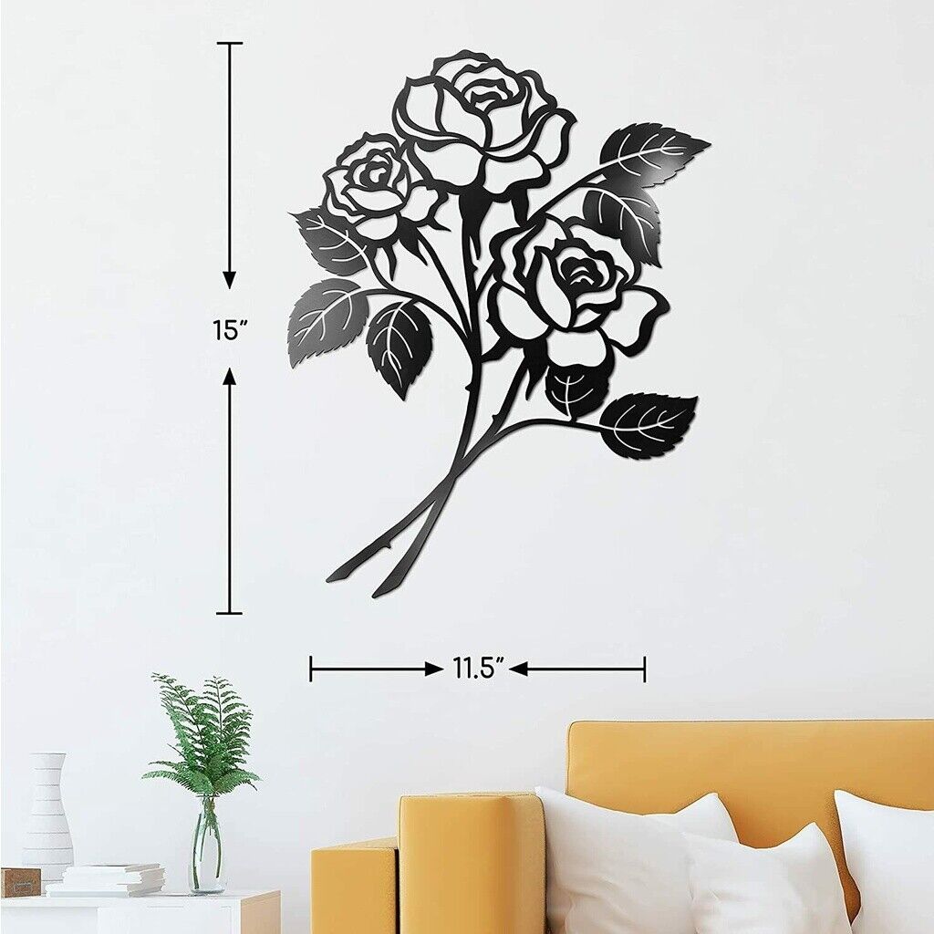 Giant Roses Wall Decor Black Metal Art Ornaments Artwork Wall Stickers Shape