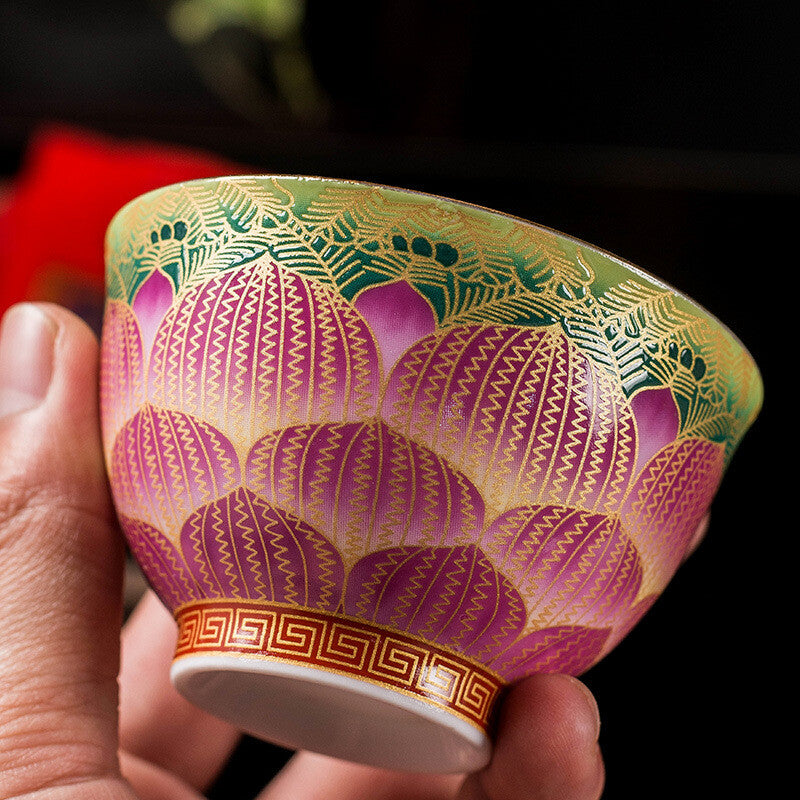 master cup porcelain lotus flower print Chinese kungfu tea cup ceramic cup 85ml