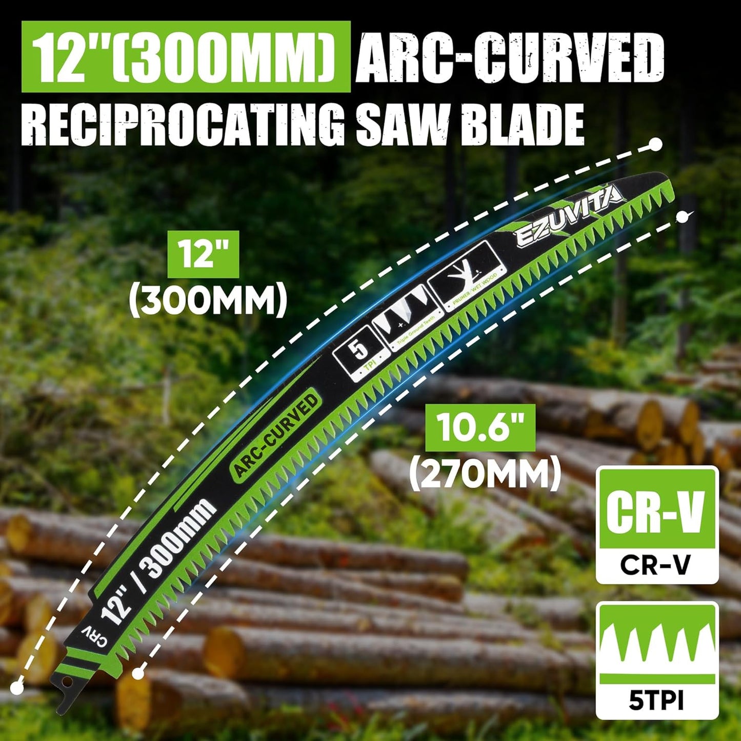 12-Inch Arc Curved Reciprocating Saw Blades Set with Storage Box – 5 Pieces, 5 T