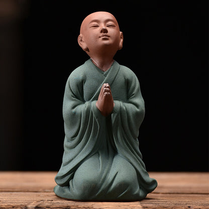 One Zisha Tea Pet Yixing Purple Clay Monk Statue Zen Style Creative Ornament New