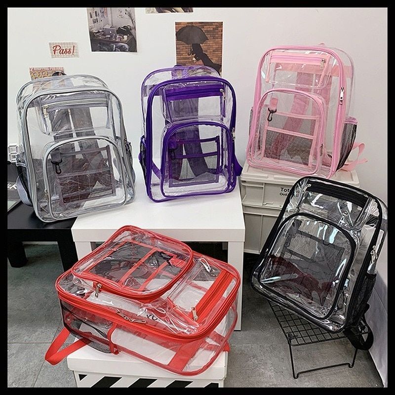 PVC Transparent School Bag Men Through Backpacks Large Backpack Travel Back Bags