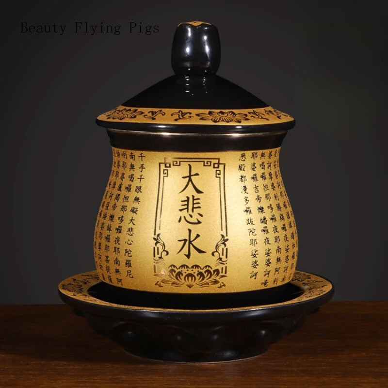 1-Piece Ceramic Water Cup Buddhist Temple Boat Victims -