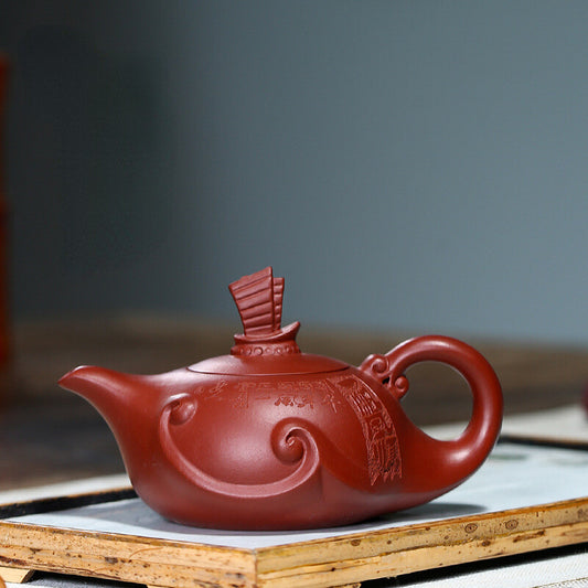 China Yixing Zisha Pottery Clovershrub Clay Handmade 200cc Sailing Boat Teapot