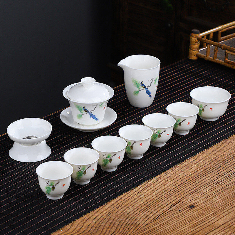 Chinese Complete Tea Set Porcelain Gaiwan Tureen Matching Tea Cup Pitcher Filter