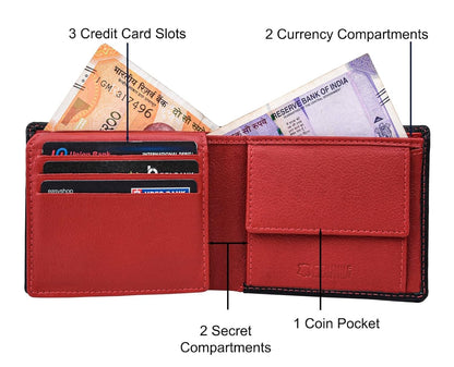 NEW BLACK/RED BI-FOLD LEATHER MEN'S WALLET RFID PROTECTION GIFT ITEM