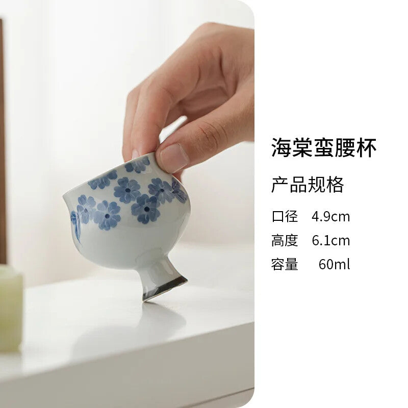 Hand Drawing High Foot Tea Cup Ceramic Thin Waist Tea Set Tasting Cup Household