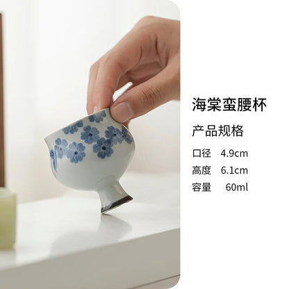 Hand Drawing High Foot Tea Cup Ceramic Thin Waist Tea Set Tasting Cup Household