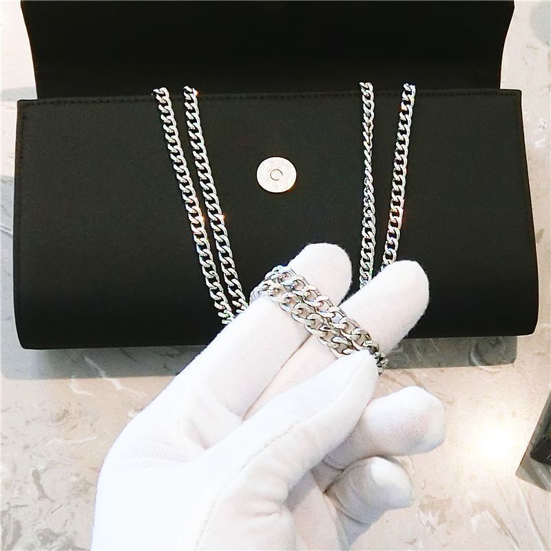 Women Black Evening Clutch Party Diamonds Shoulder Chain Purse Handbags Silk 1PC
