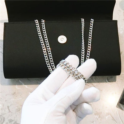 Women Black Evening Clutch Party Diamonds Shoulder Chain Purse Handbags Silk 1PC