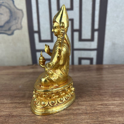 Gilded Copper Tsongkhapa Buddha Statue 10cm Tibetan Home Altar Decor