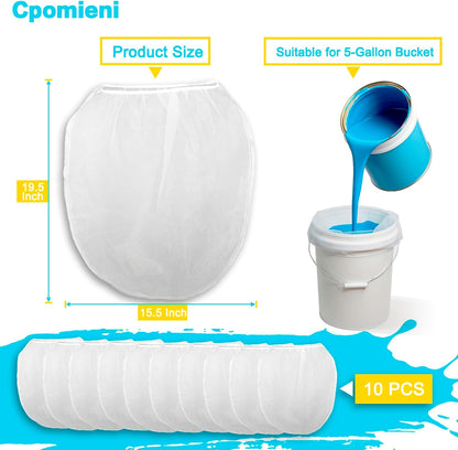 10 PCS Paint Filter Bags, 5 Gallon White Fine Mesh Strainer Bags, Elastic Top Op