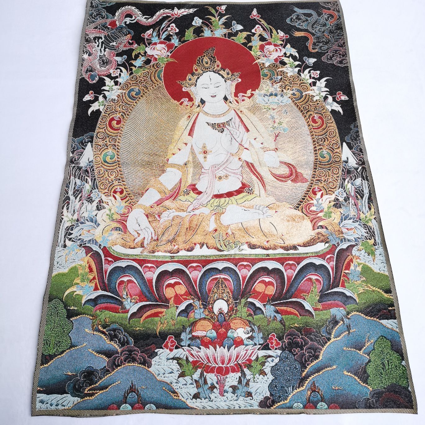 36" Tibet Tibetan Cloth Silk Buddhism Dragon Kwan-yin Tara Tangka Thangka Mural
