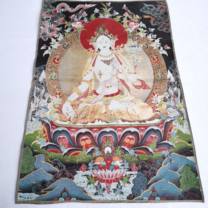 36" Tibet Tibetan Cloth Silk Buddhism Dragon Kwan-yin Tara Tangka Thangka Mural