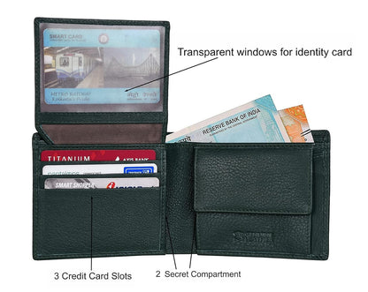 New Green Bi-Fold Leather Men's Wallet RFID Protection Gift Item