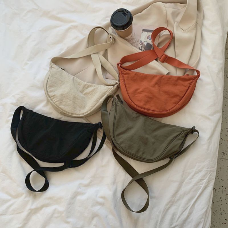 Hobos Shoulder Bag Solid Color Nylon Messenger Bags Travel Pouch Zipper Handbags