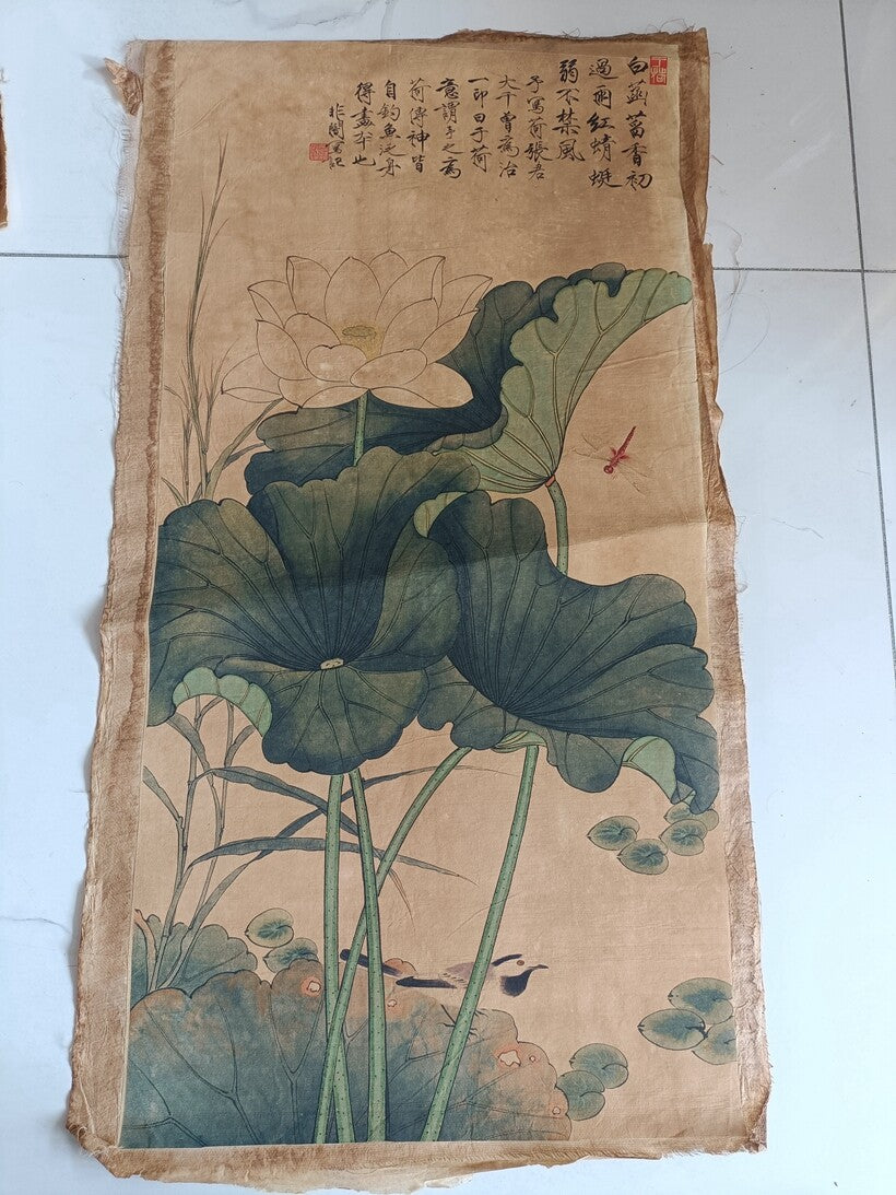 Chinese Old calligraphy Painting scroll "Yu Feiyan lotus“ Painting rice paper319
