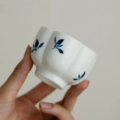 90ml Ceramic Hand-painted Butterfly Orchid Zen Teacup Master Cup Pu 'er Tea Bowl