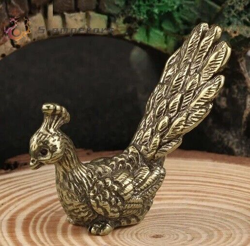 Brass Peacock Animal Statue Small Sculpture Tabletop Figurine Home Decor