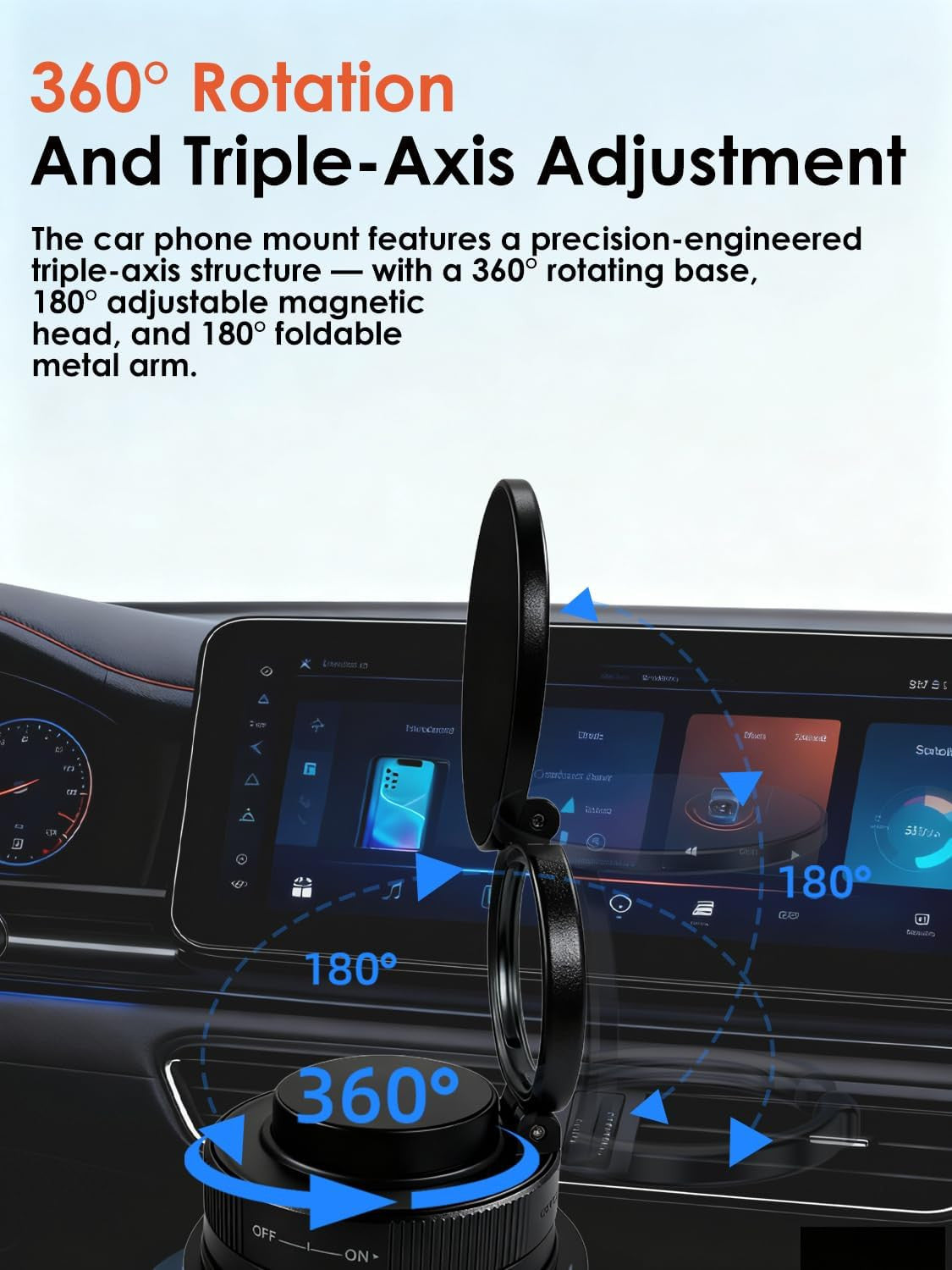 Vacuum Magnetic Car Phone Holder with Strong Magnets, 360° Adjustable Dash Cell