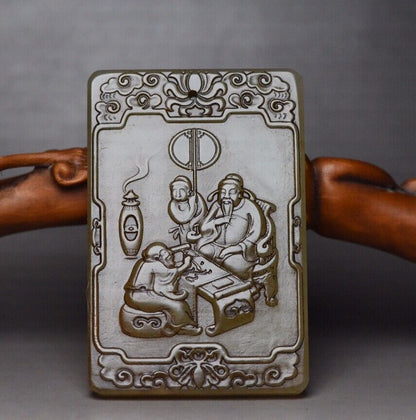 Chinese Natural Hetian Jade Carved Figure Story Statue Jade Pendant Jewelry Rare