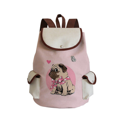 Dog Paw Print Backpack Drawstring Bags Linen Students Portable Cute Pug Printed