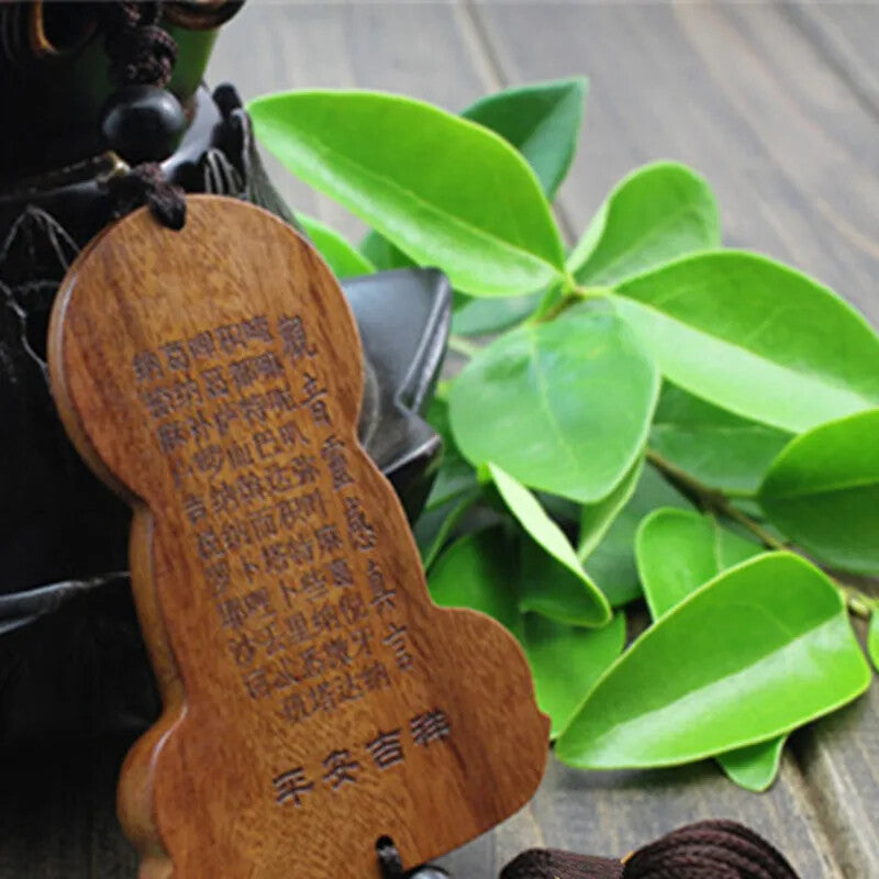 Car Hanging Pendant Wood Carving Red Chinese Kwan Yin Buddha Statue Sculpture