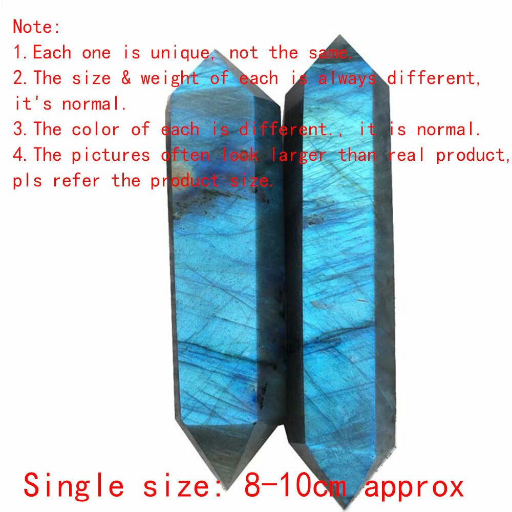1pc Natural Labradorite Quartz Crystal Point Wand Reiki Healing Obelisk