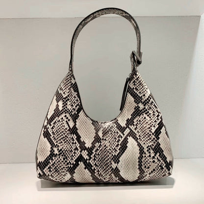 Small U Top Real Leather Snake Vintage Shoulder Bag Purse Handbag Top Handle