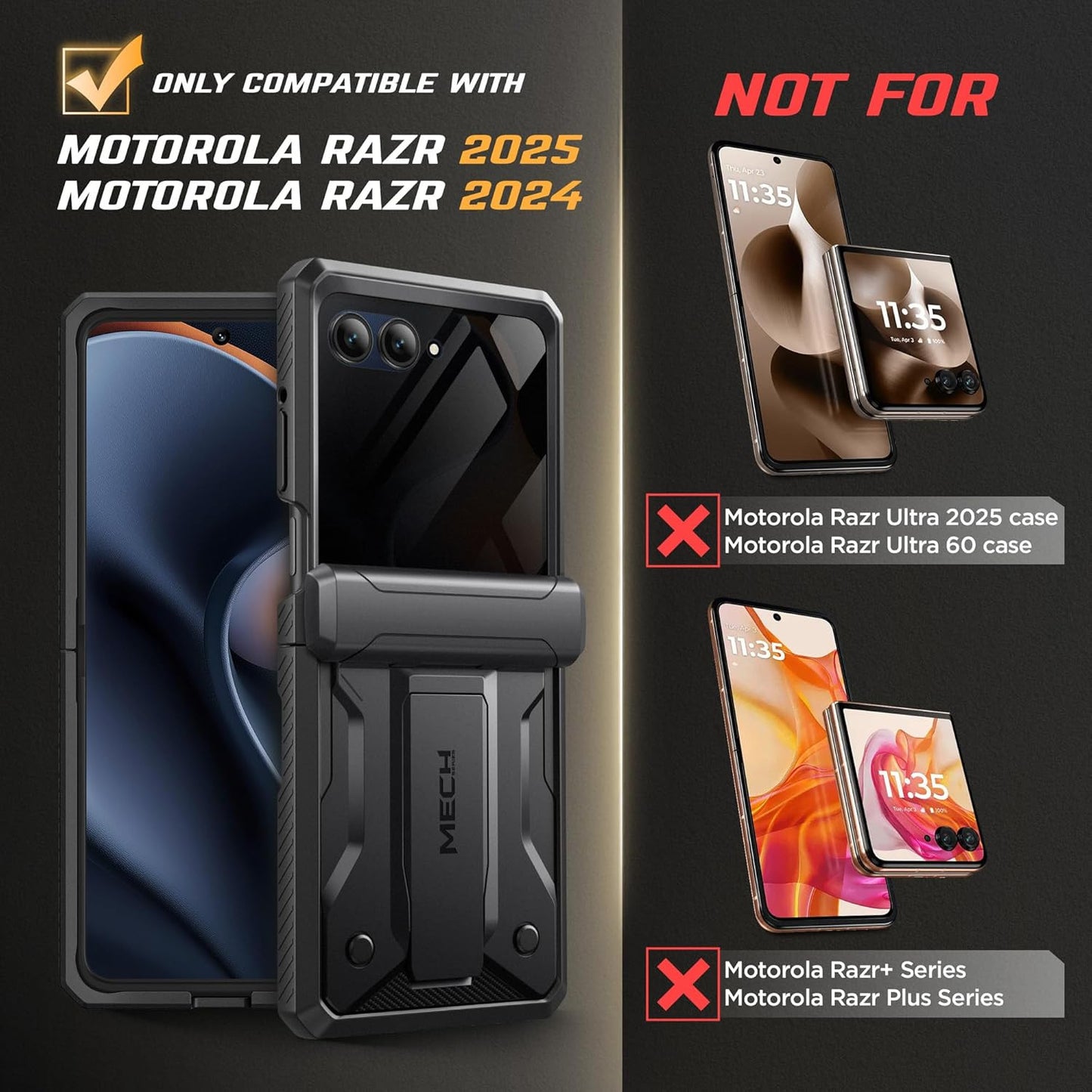 for Motorola Razr 2025/Razr 2024 Case with Privacy Screen Protector, [Stand & Be