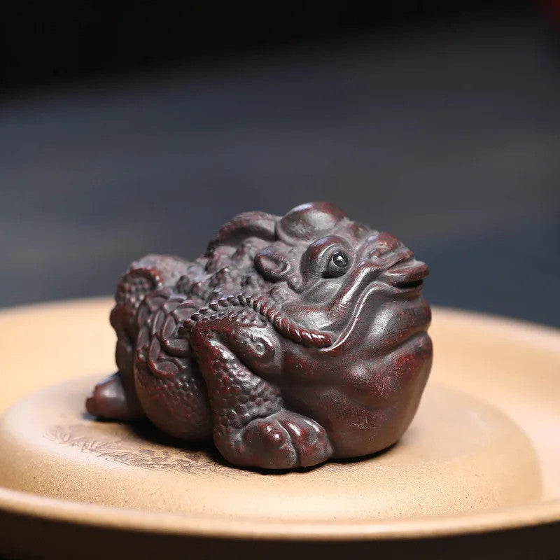 1Pc Yixing Purple Clay Tea Pet Golden Toad Wealth Attracting Ornament Handmade