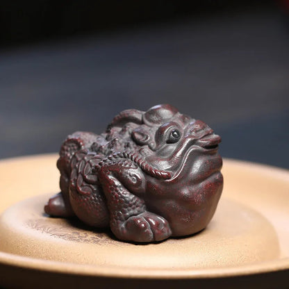 1Pc Yixing Purple Clay Tea Pet Golden Toad Wealth Attracting Ornament Handmade