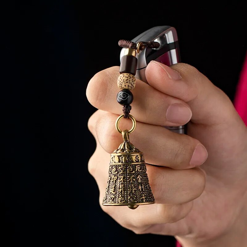 Pure Brass Bell Car Key Chain Pendant Engraved Buddhist Scripture Sutra