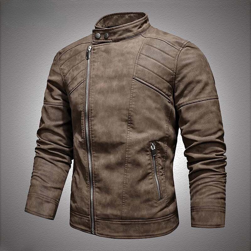 Leather Jacket Men Winter Fleece Motorcycle Coats Biker PU Jackets Slim Overcoat