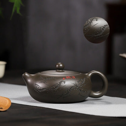 rare original ore real yixing zisha tea pot handmade master pot shrimp carved