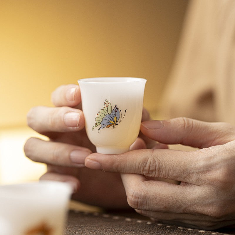 Ice Jade Porcelain Tea Cup Small Cup Hand-painted Butterfly Cup White Porcelain