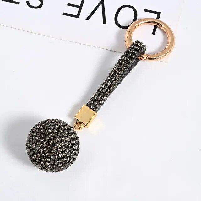 Rhinestone Ball Leather Strap Key Chain Pendant Charm Crystal Purse Bag Car Ring
