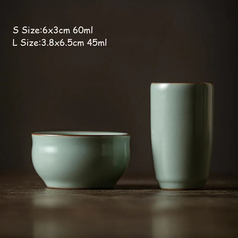 2pc Azure Porcelain Opening Single Cup Ru Kiln Ceramic Smelling Cup Tea Cup Set