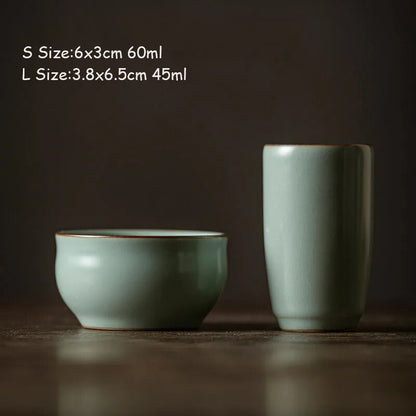 2pc Azure Porcelain Opening Single Cup Ru Kiln Ceramic Smelling Cup Tea Cup Set