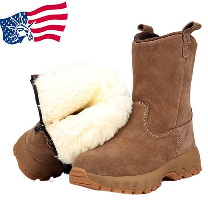 Men's snow boots with sheep fur integrated winter thick and warm cotton shoes-