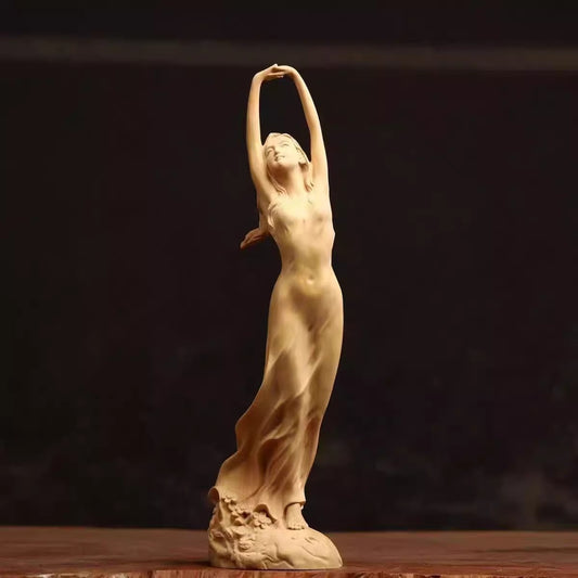 9" Boxwood Lady Girl Statue Beauty Figurine Model Art Body Romance Home Collect