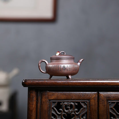 Tea Pot With Three Feet Real Yixing Zisha Duan Clay Ball Shaped Infuser Holes