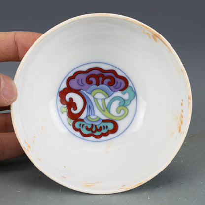 Chinese Ming Chenghua Blue and White Doucai Porcelain Lucidum Teacup Cup 3.54"