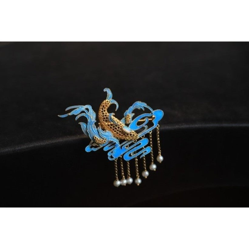 Cloisonné Kunpeng Brooch Filigree Pearl Inlay Kingfisher Feather Art