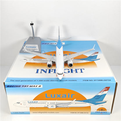 1:200 Inflight Luxair BOEING B737MAX8 Passenger Airplane Diecast Aircraft Model