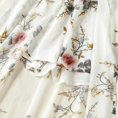 Matching Maxi Rompers Dresses Summer Floral Print White Mommy Me Elastic Waist