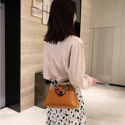 Shoulder Bag Synthetic Handbag Vintage Clip Clutch Acrylic Purse Chain Crossbody